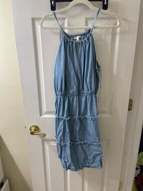 Spense Light Blue Denim Tiered Sundress